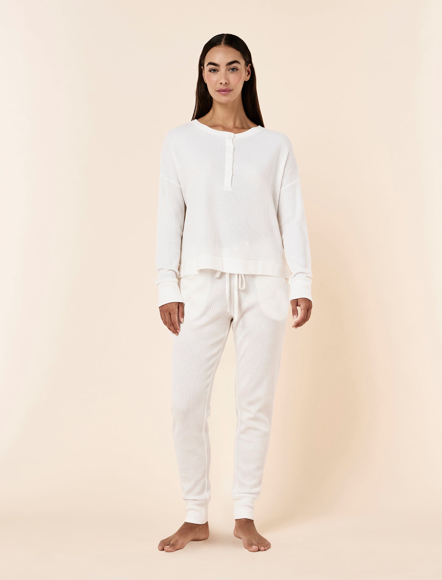 Super Soft Waffle Long Sleeve Henley Top PJ Set