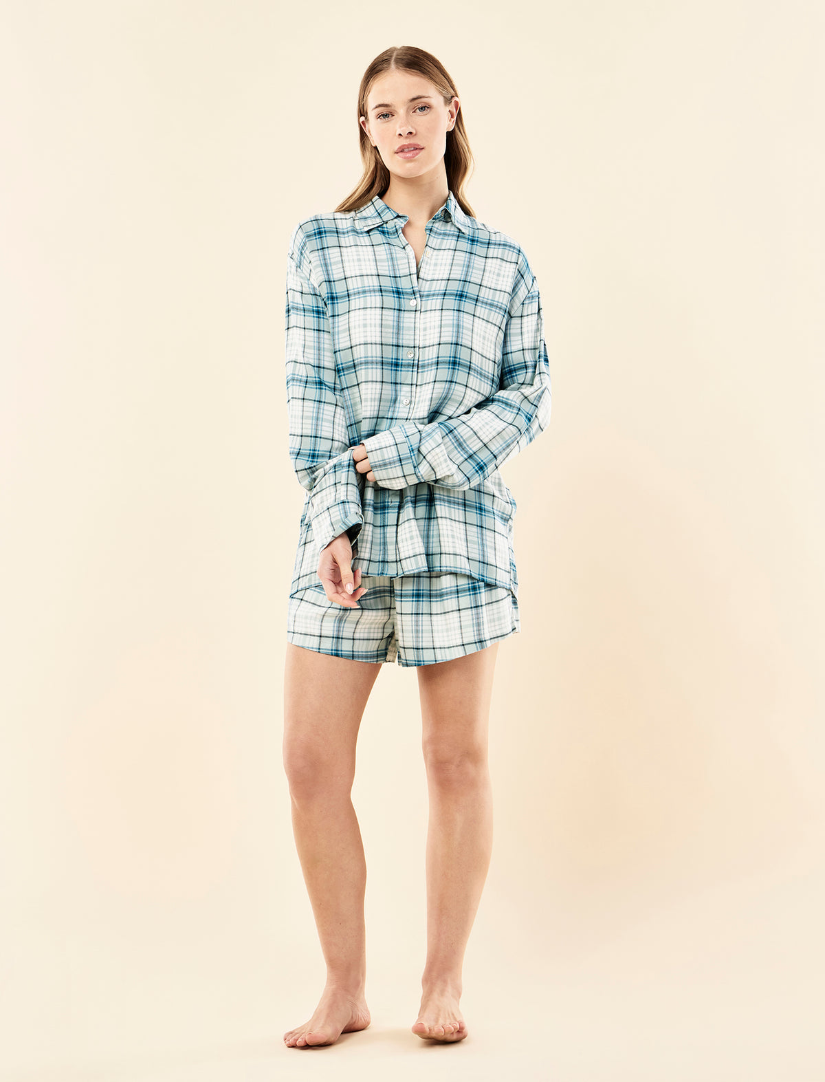 Comfy Plaid Long Sleeve Boxer PJ Set
