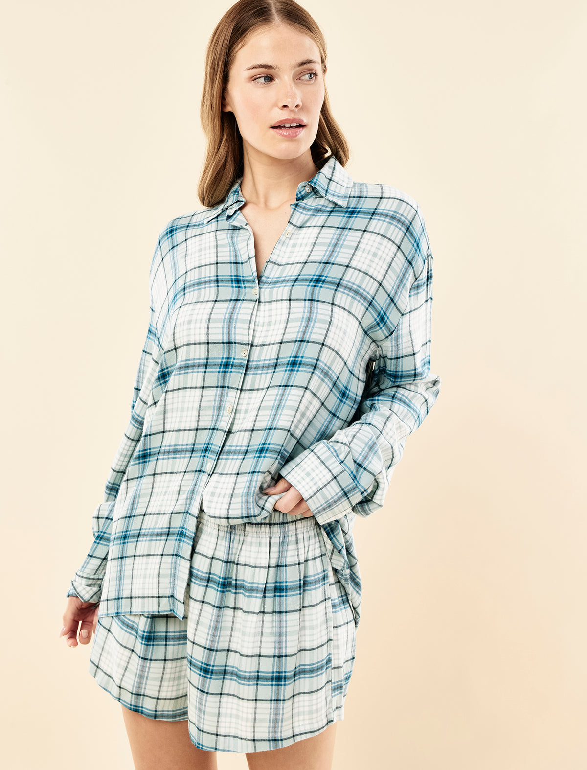 Comfy Plaid Long Sleeve Boxer PJ Set