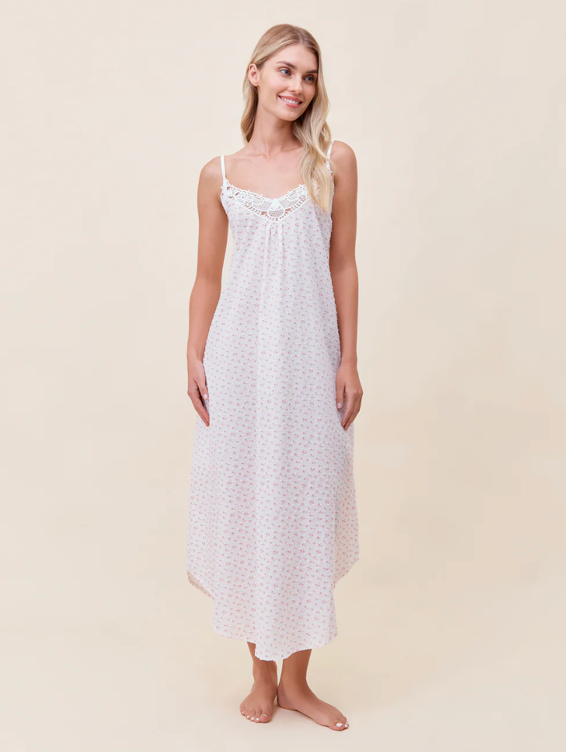 Swiss Dot Lace Front Maxi Nightie