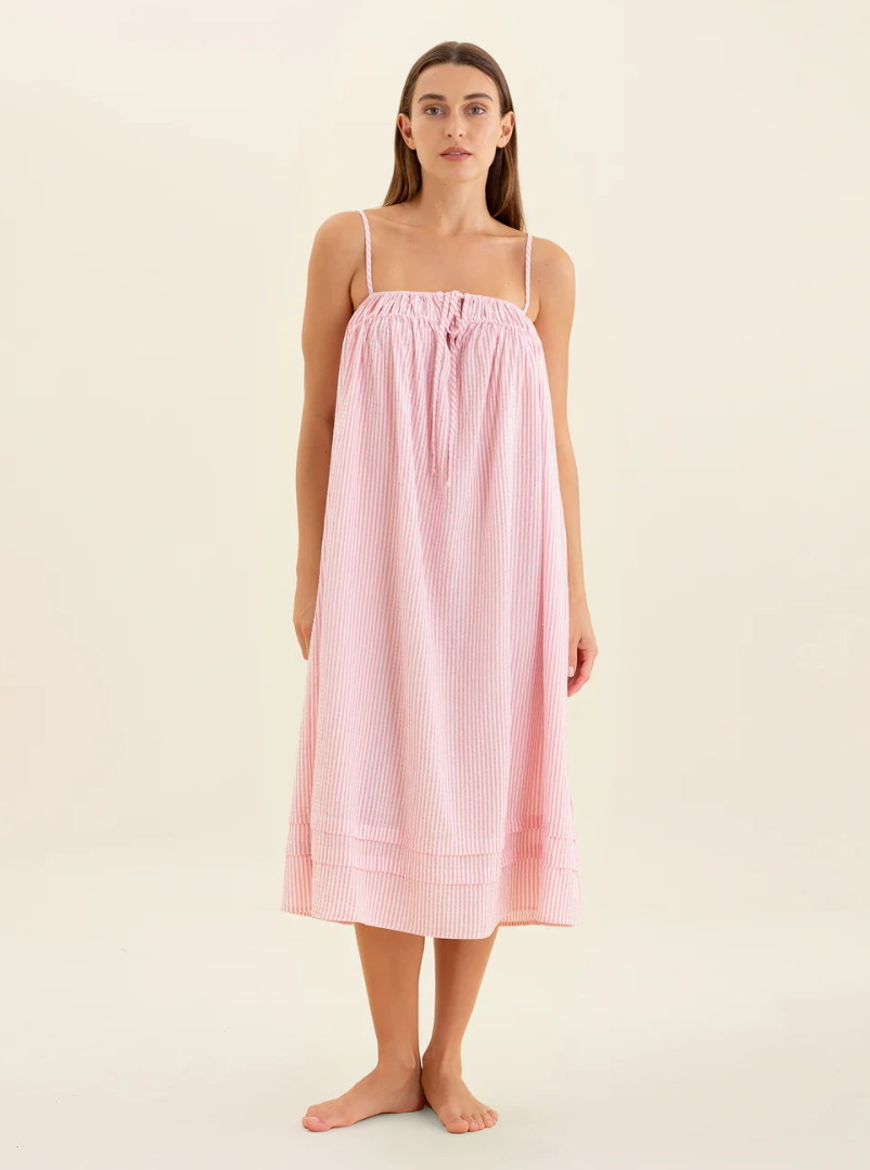 Sabine Seersucker Stripe Maxi Nightie