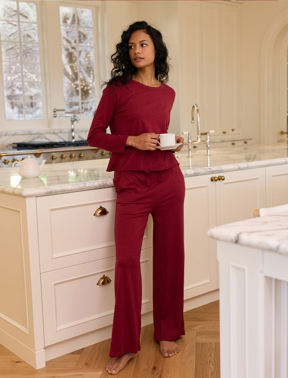 Jada Organic Cotton Knit Boxy Long Sleeve Tee & Wide Leg Pant Set