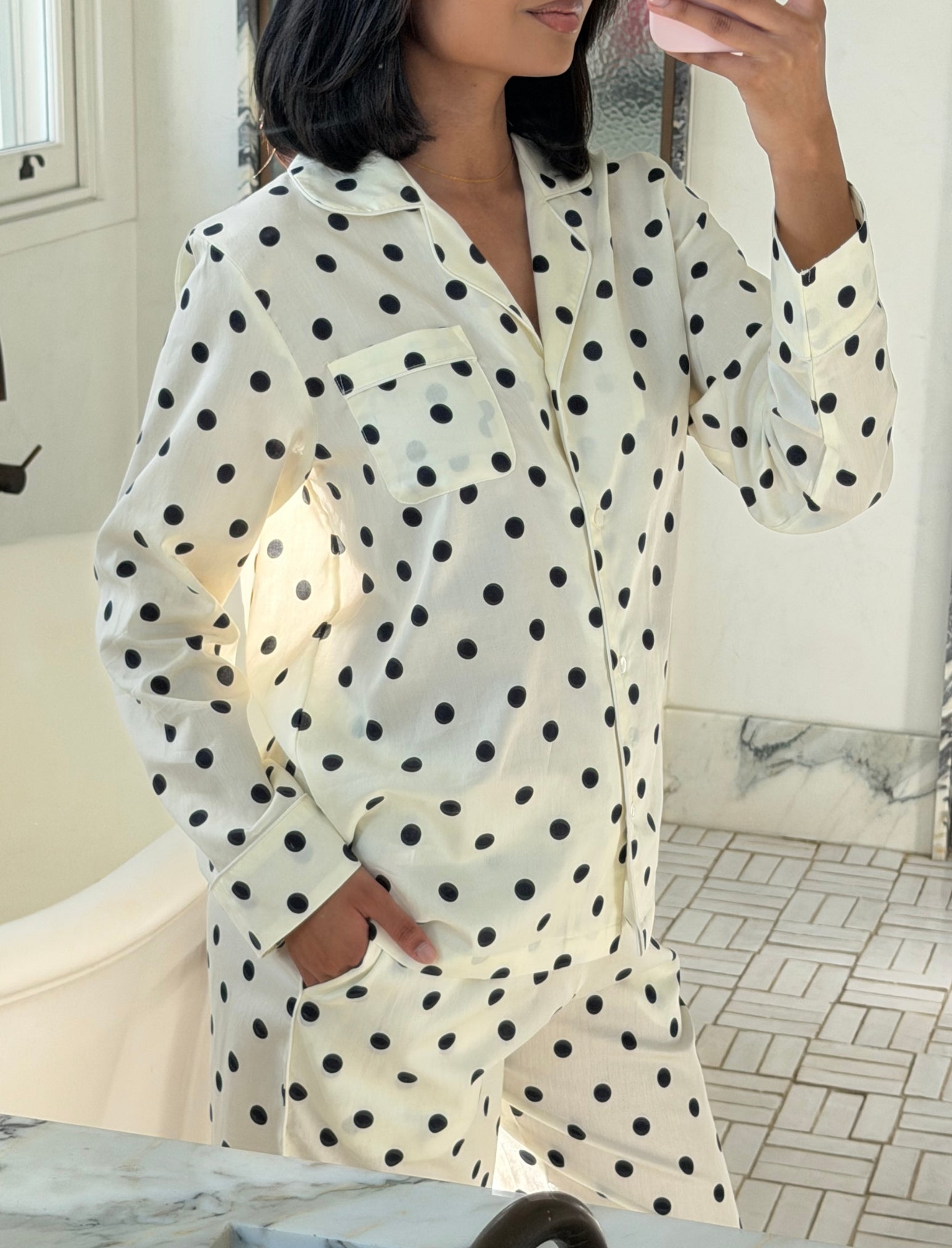 Soft Cotton Spot Full Length PJ Set
