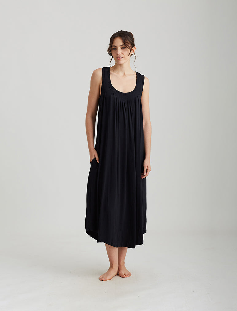 Papinelle  Modal Soft Pleat Front Maxi Nightgown in Black – Papinelle  Sleepwear US
