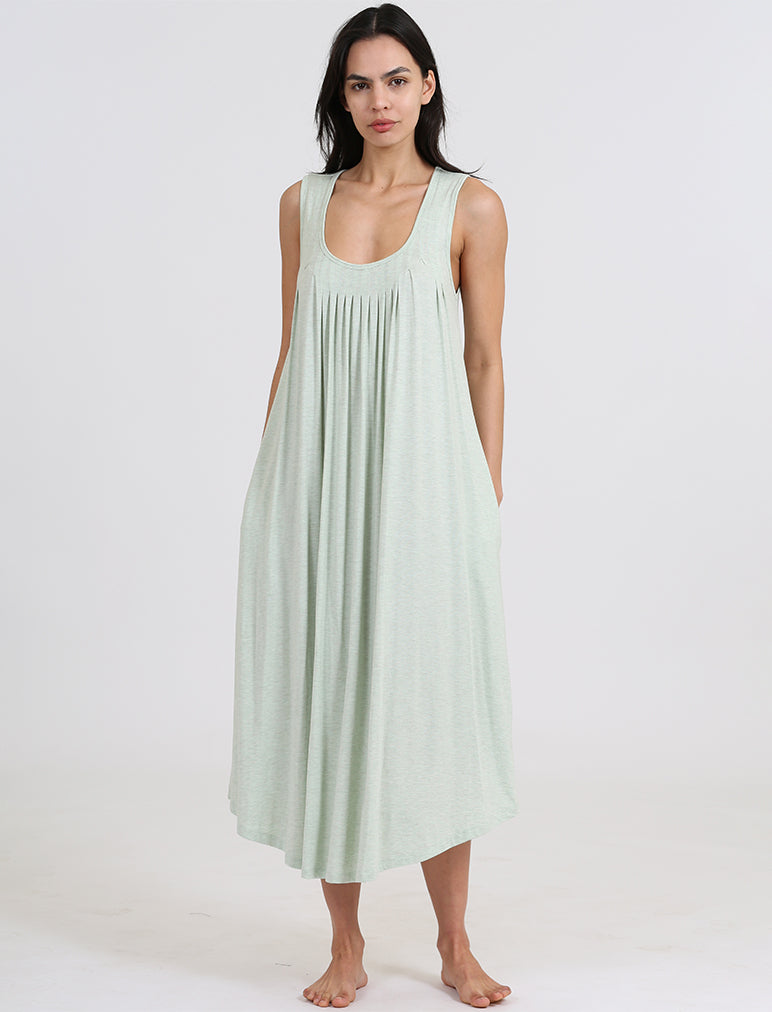 J. Jill Linen Maxi Dress Green Pintuck Pleat Sleeveless Size S
