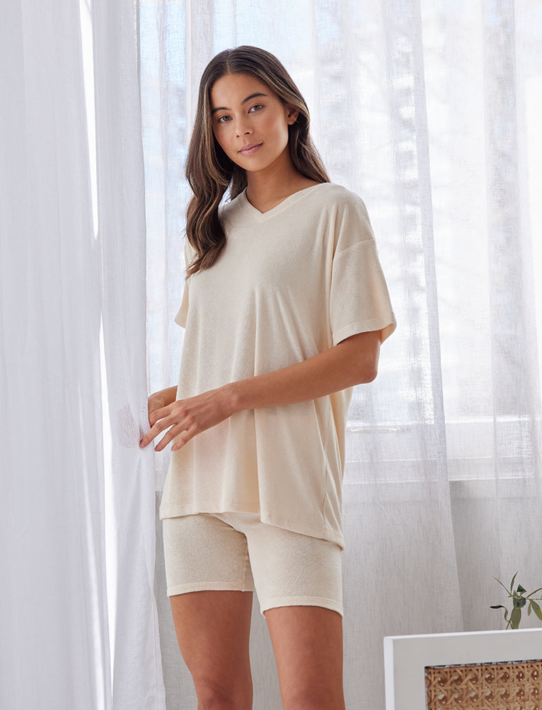 French Terry Bike Short and Tee in Butter