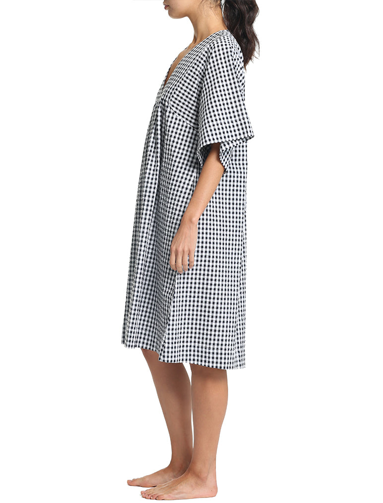 Seersucker Gingham Loose Fit Dress in Black