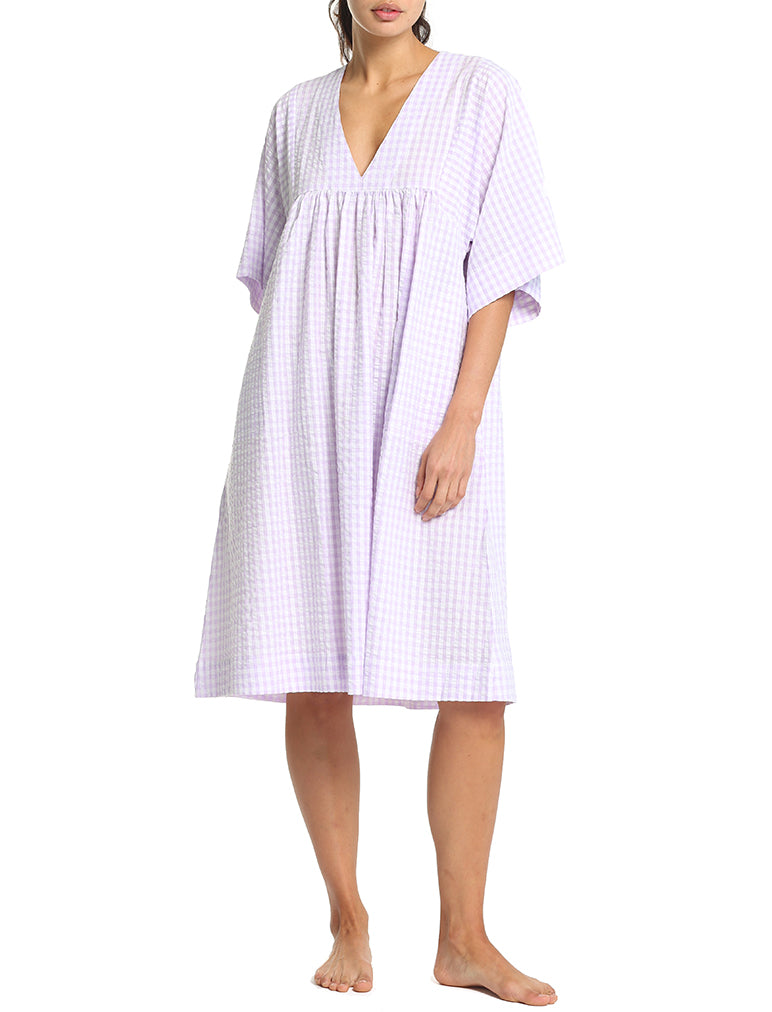 Seersucker Gingham Loose Fit Dress in Lilac