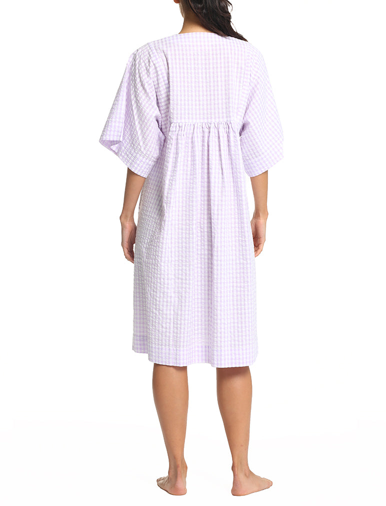 Seersucker Gingham Loose Fit Dress in Lilac