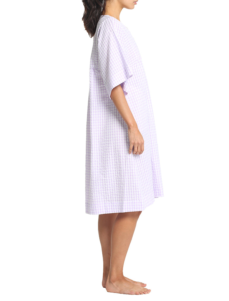 Seersucker Gingham Loose Fit Dress in Lilac