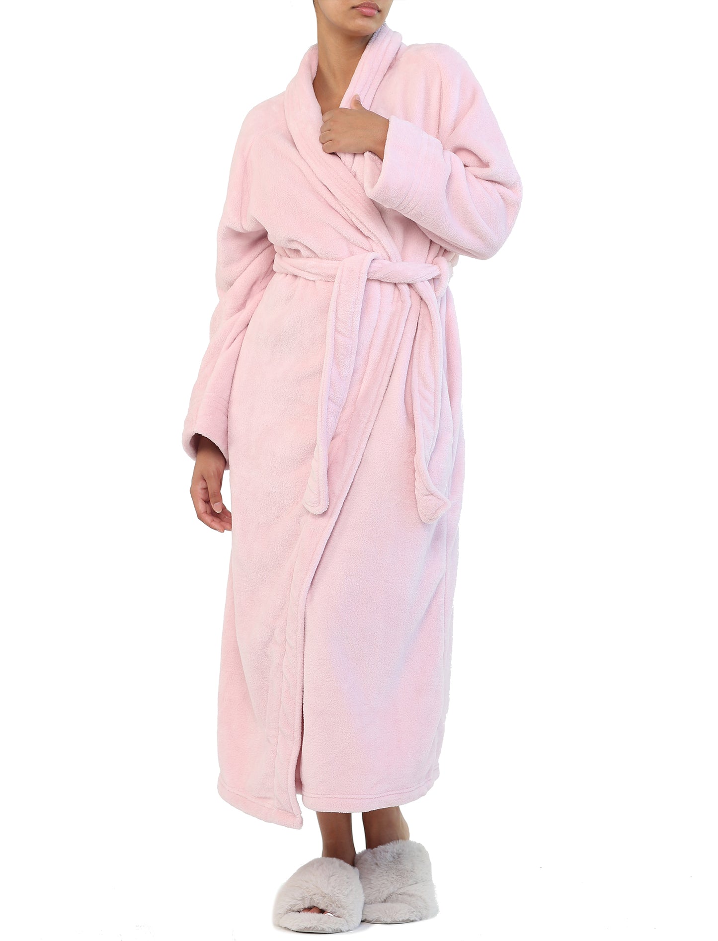 Long Plush Robe in Misty Pink