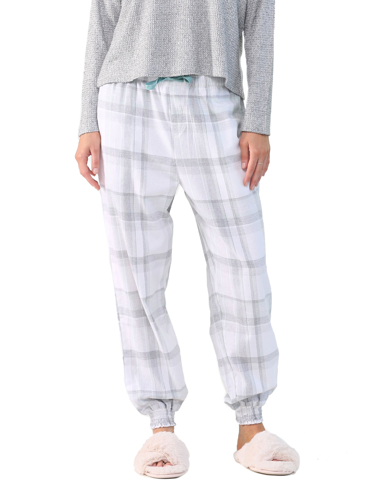 Organic Cotton Plaid Jogger in Grey & Teal