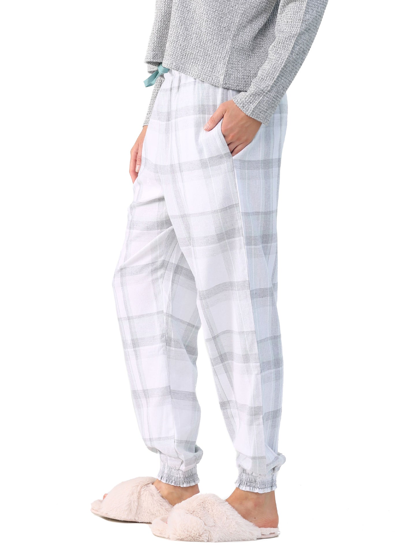 Organic Cotton Plaid Jogger in Grey & Teal