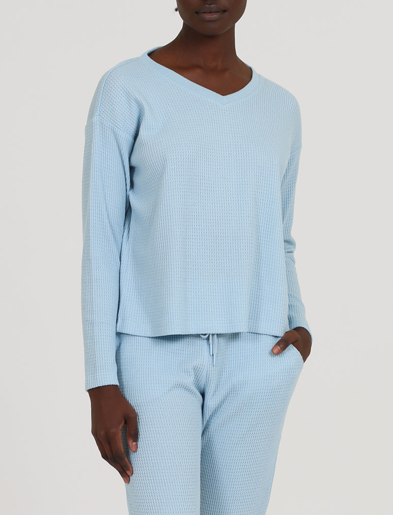 Super Soft Waffle V-Neck LS Top