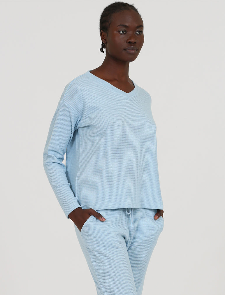 Super Soft Waffle V-Neck LS Top