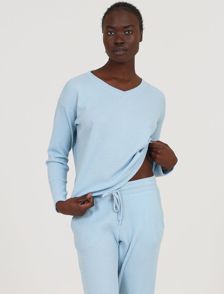 Super Soft Waffle V-Neck LS Top