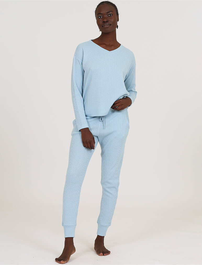 Super Soft Waffle V-Neck LS Top