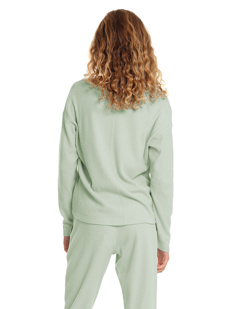 Super Soft Waffle V-Neck LS Top in Matcha