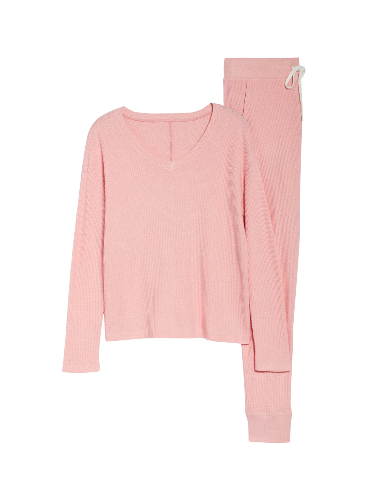 Super Soft Waffle V-Neck Long Sleeve Top in Pink