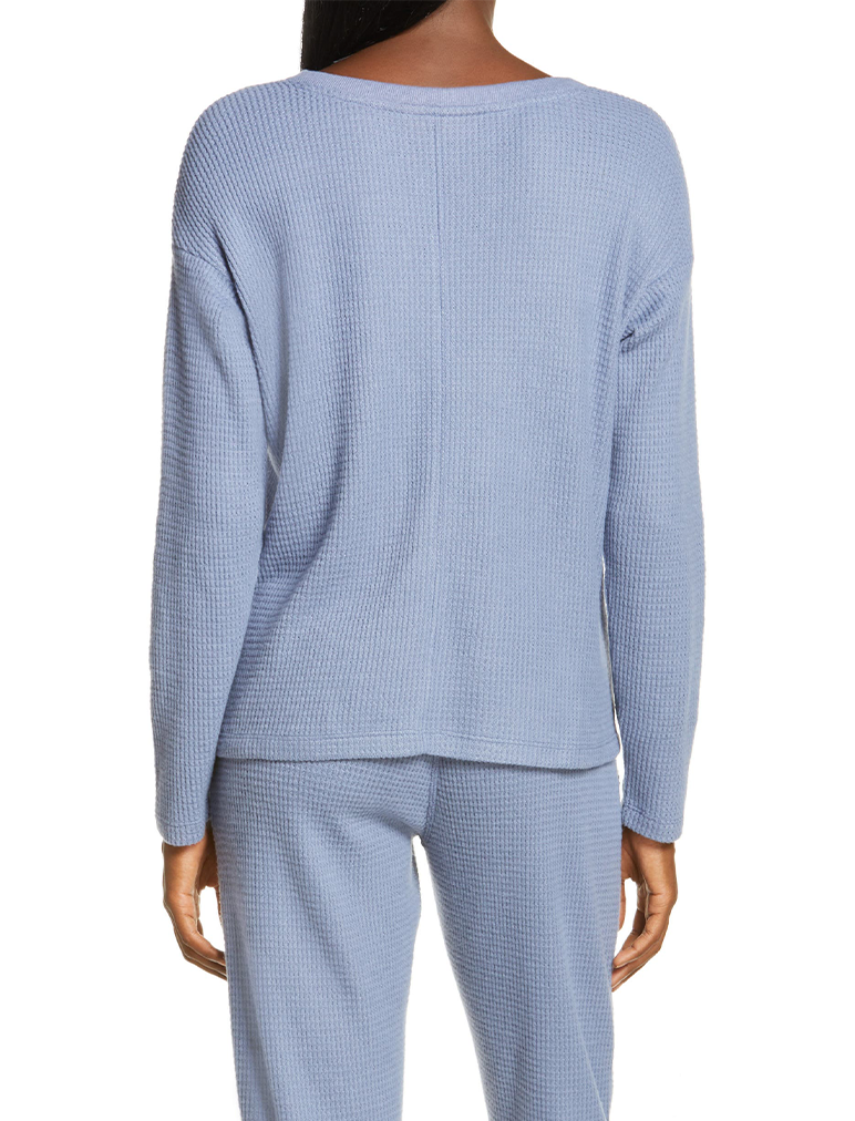 Super Soft Waffle V-Neck Top in Indigo