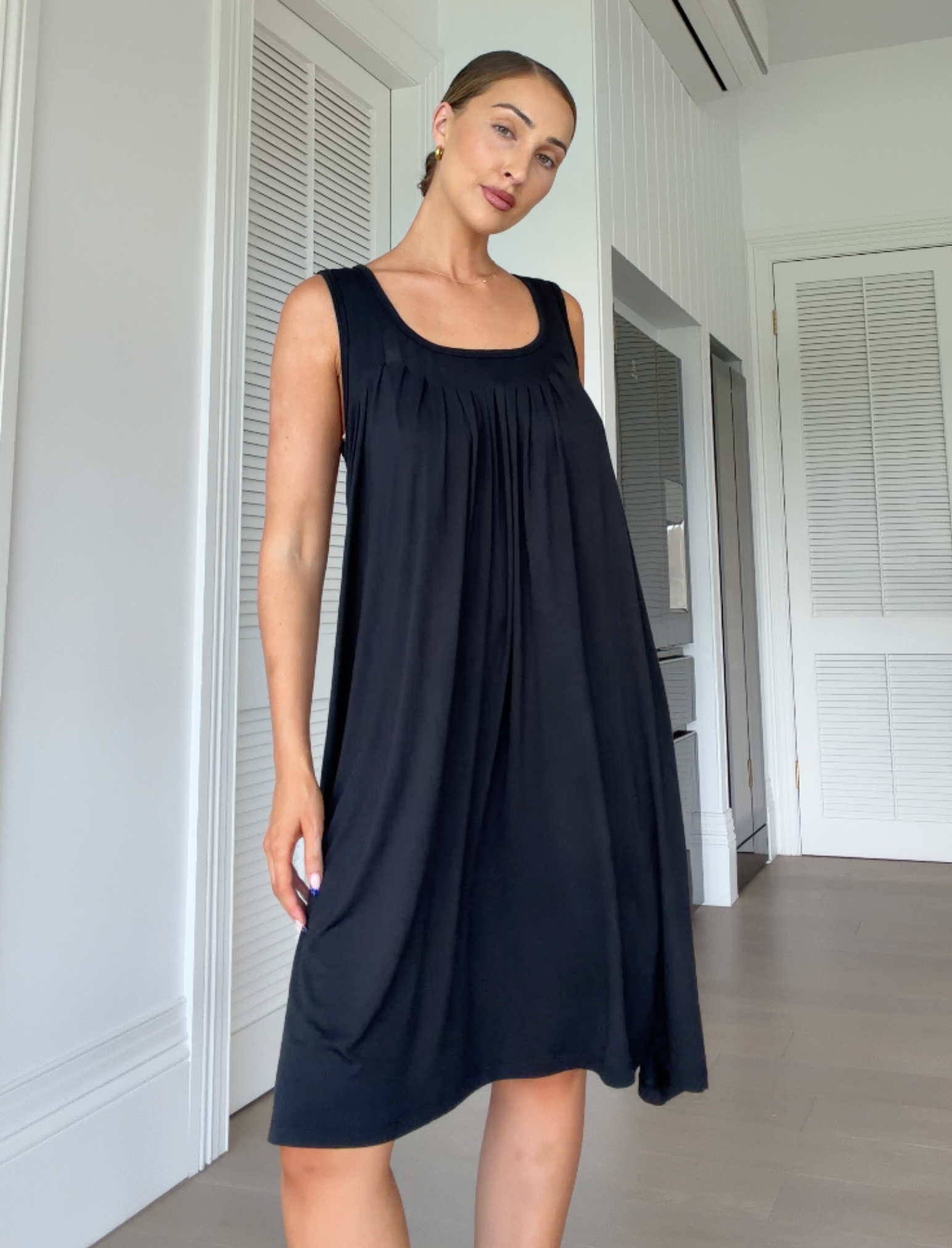 women turning leaves soft modal flowy night dress reviews Papinelle Solid Modal Pleat Front Nightgown, Womens, XL, Black