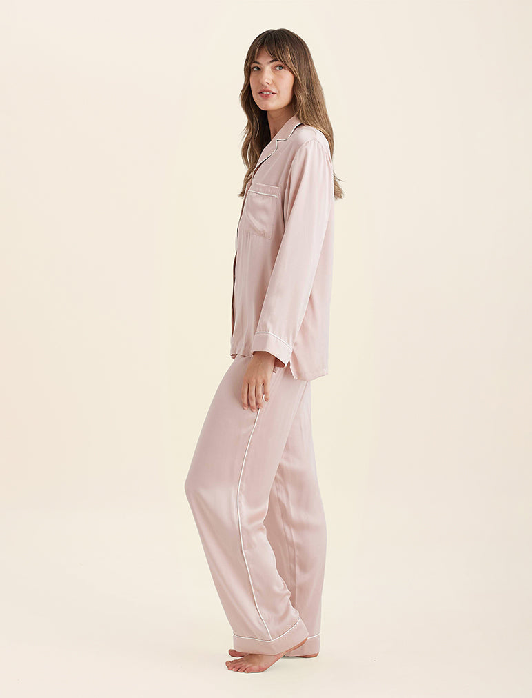 Sylvie Silk Piped Full Length PJ