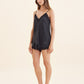 Camille Silk Lace Cami and Boxer Set in Black
