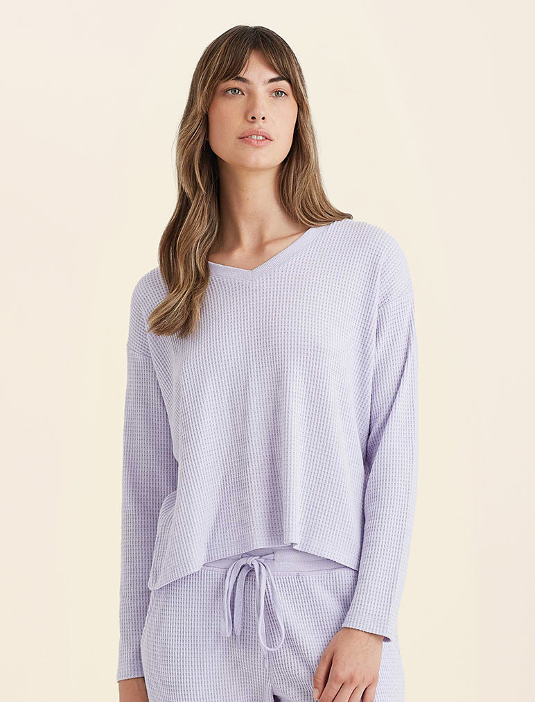 Super Soft Waffle V-Neck Long Sleeve Top