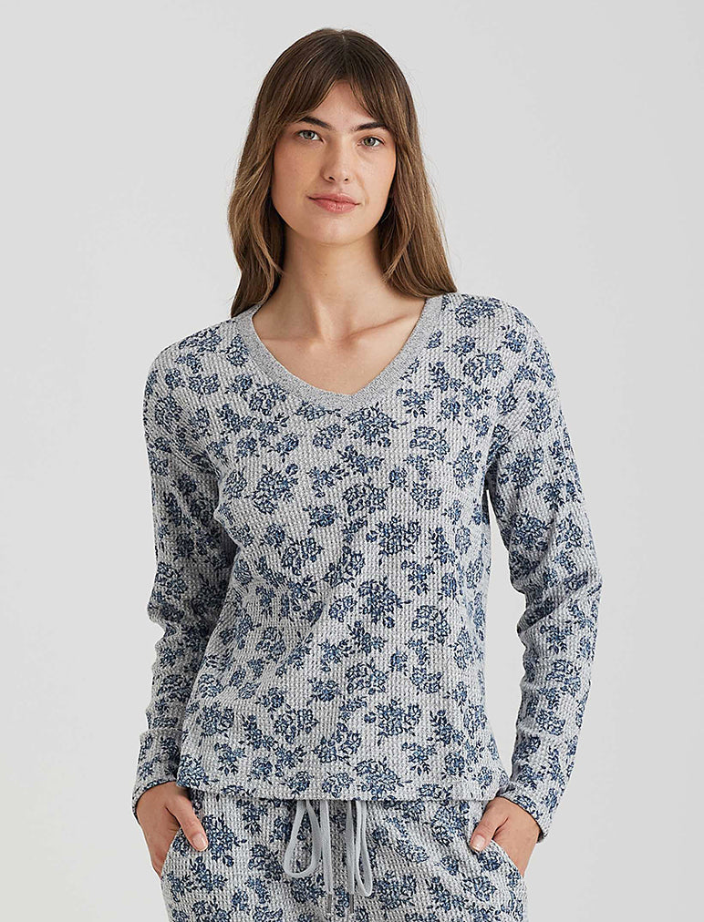 Super Soft Waffle V-Neck Long Sleeve Top