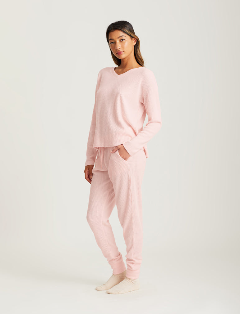 Super Soft Waffle V-Neck Long Sleeve Top