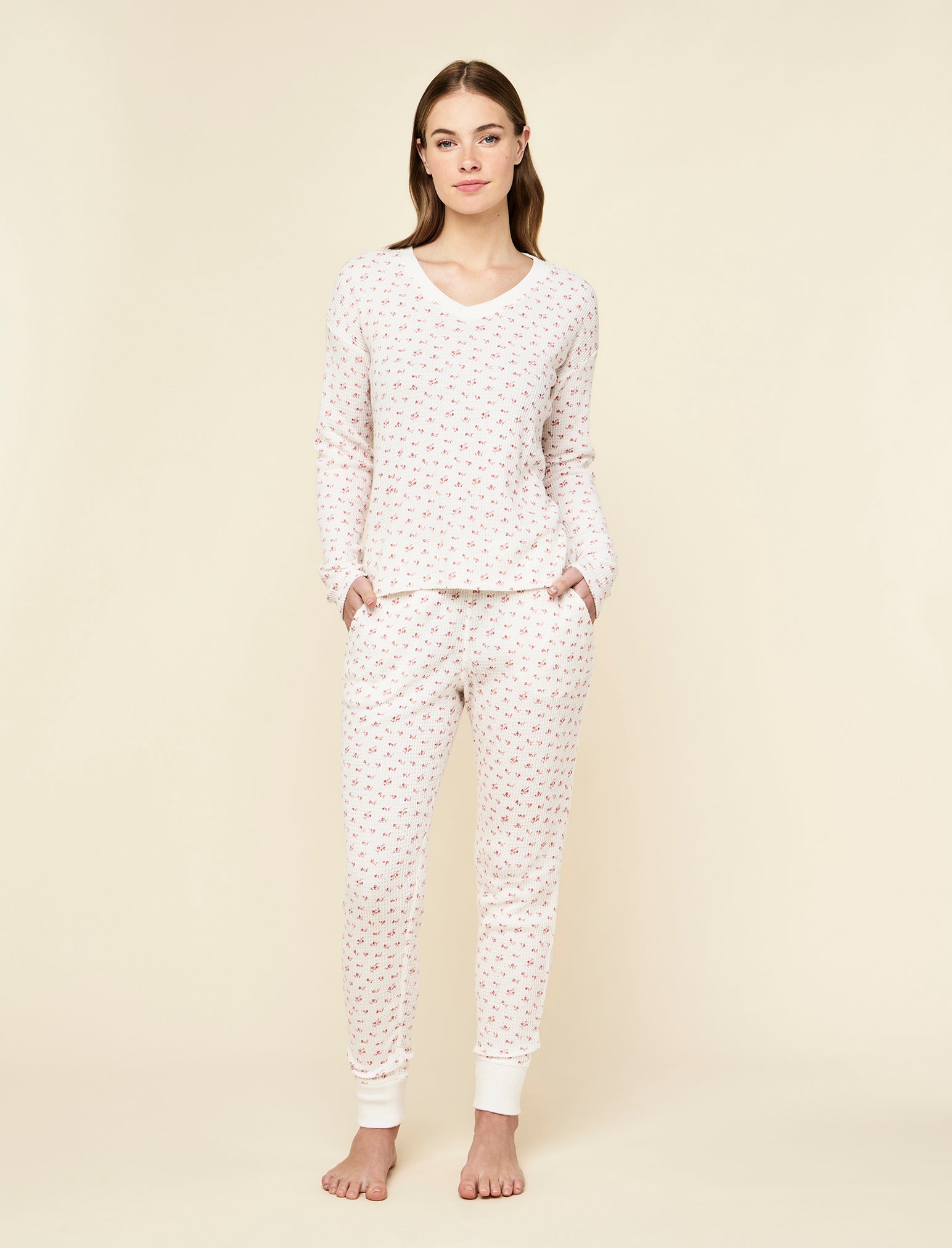 Super Soft Waffle V-Neck Top and Jogger Set