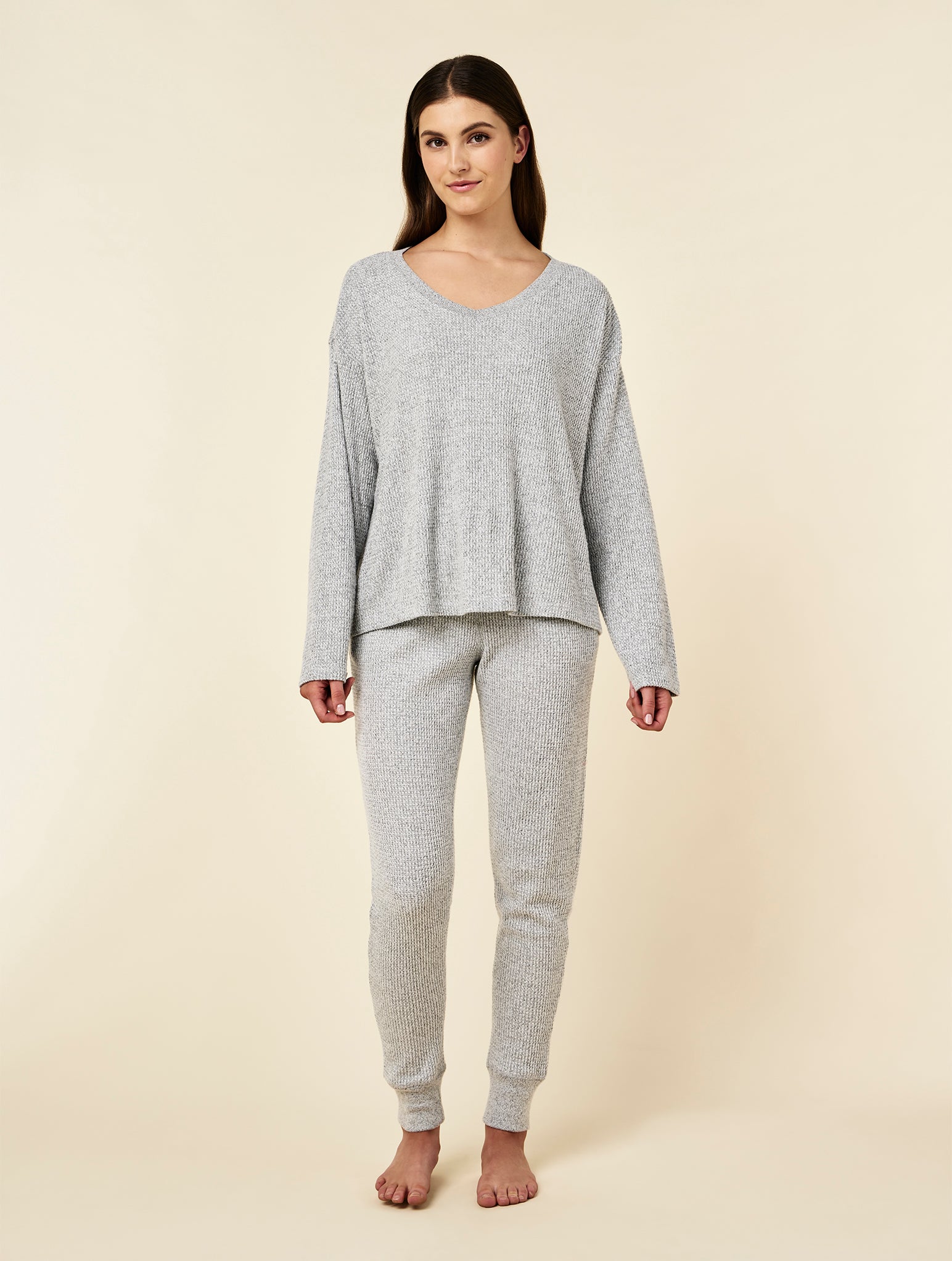 Super Soft Waffle V-Neck Long Sleeve Top