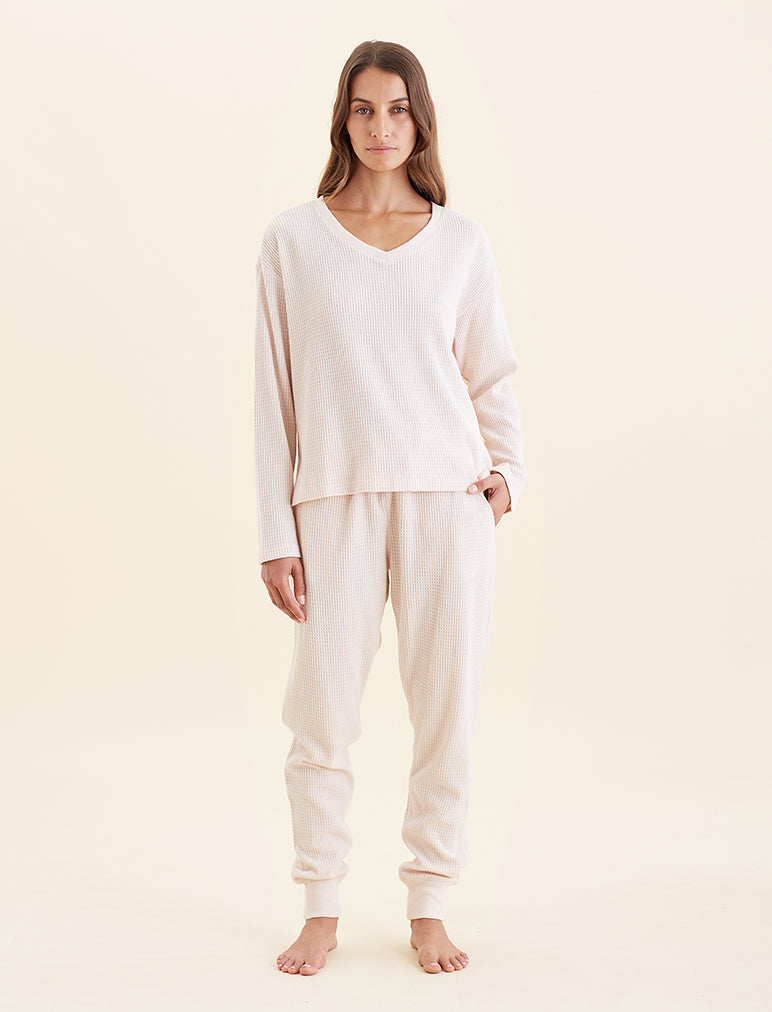 Super Soft Waffle V-Neck Long Sleeve Top