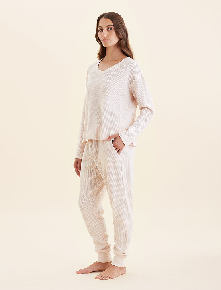 + NET SUSTAIN Jolene waffle-knit stretch organic cotton-jersey pajama top