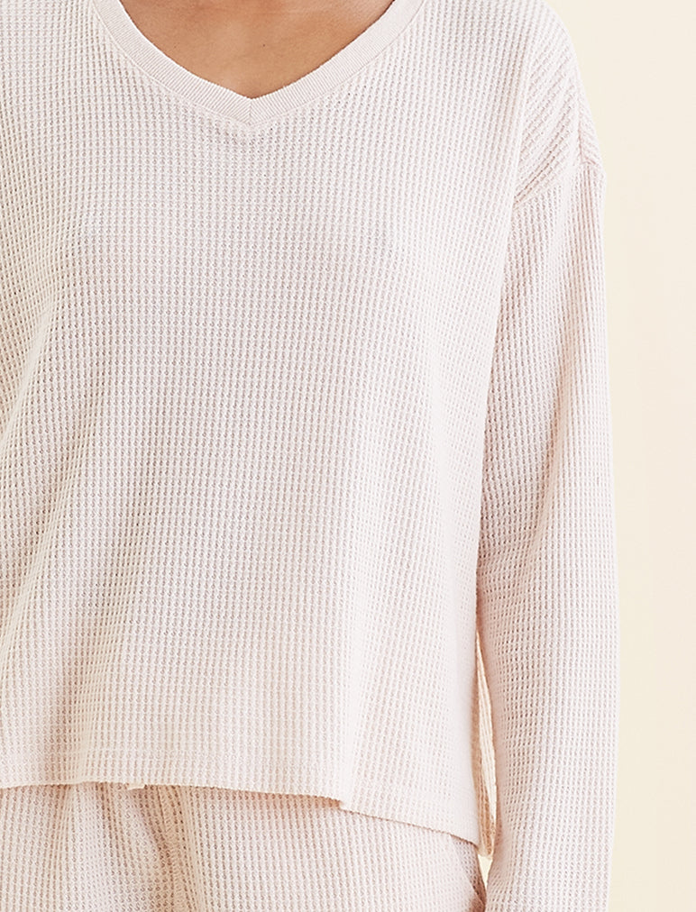 Super Soft Waffle V-Neck Long Sleeve Top