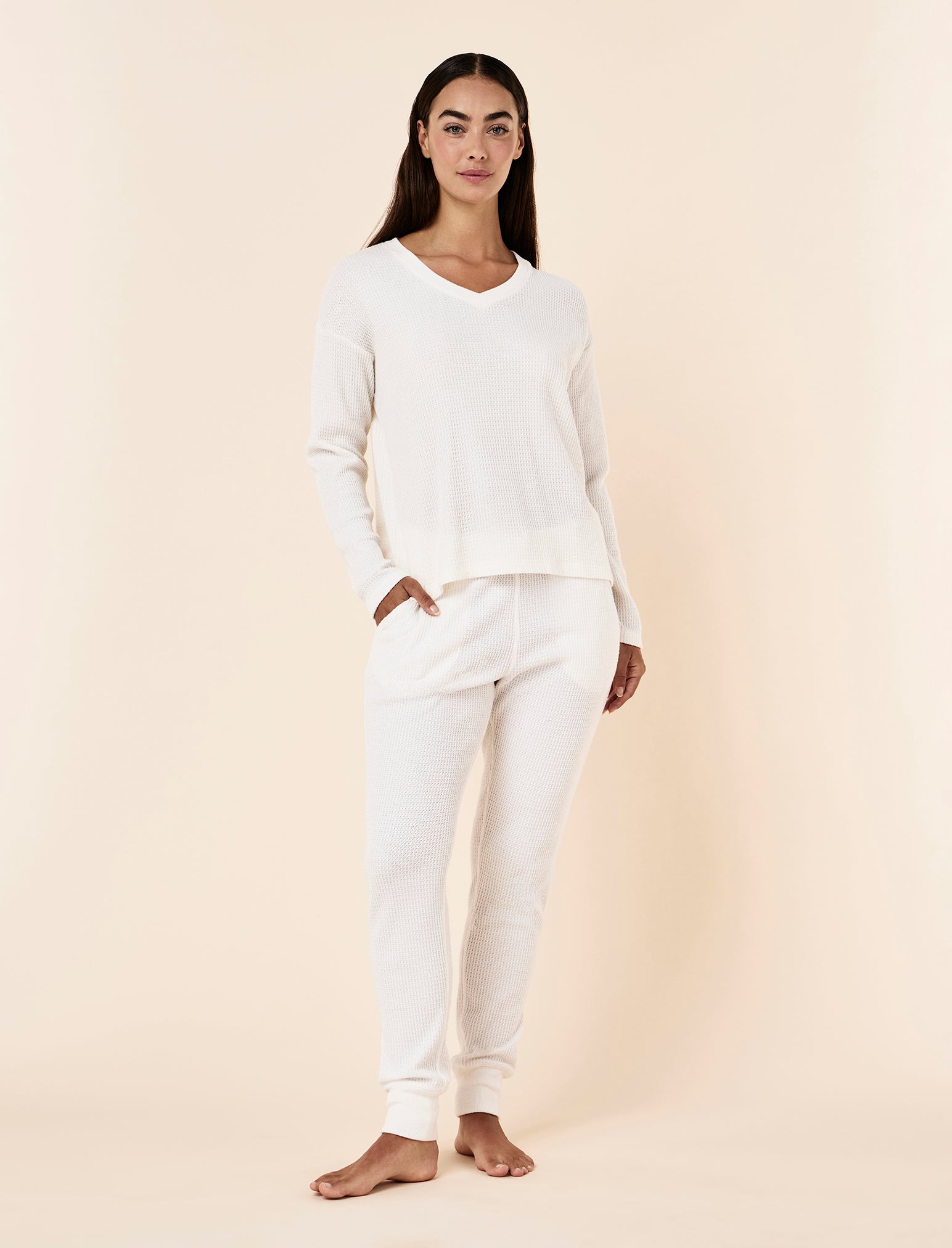 Super Soft Waffle V-Neck Long Sleeve Top