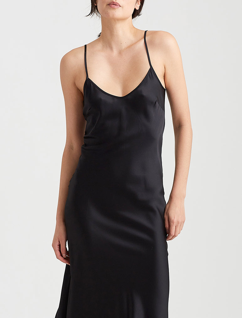 Natural Silk Slip Dress Black Maxi 100% Silk Cami Dress Black Silk