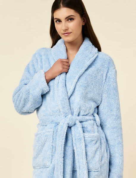 Papinelle Women's Plush Mid Length Robe - Blue