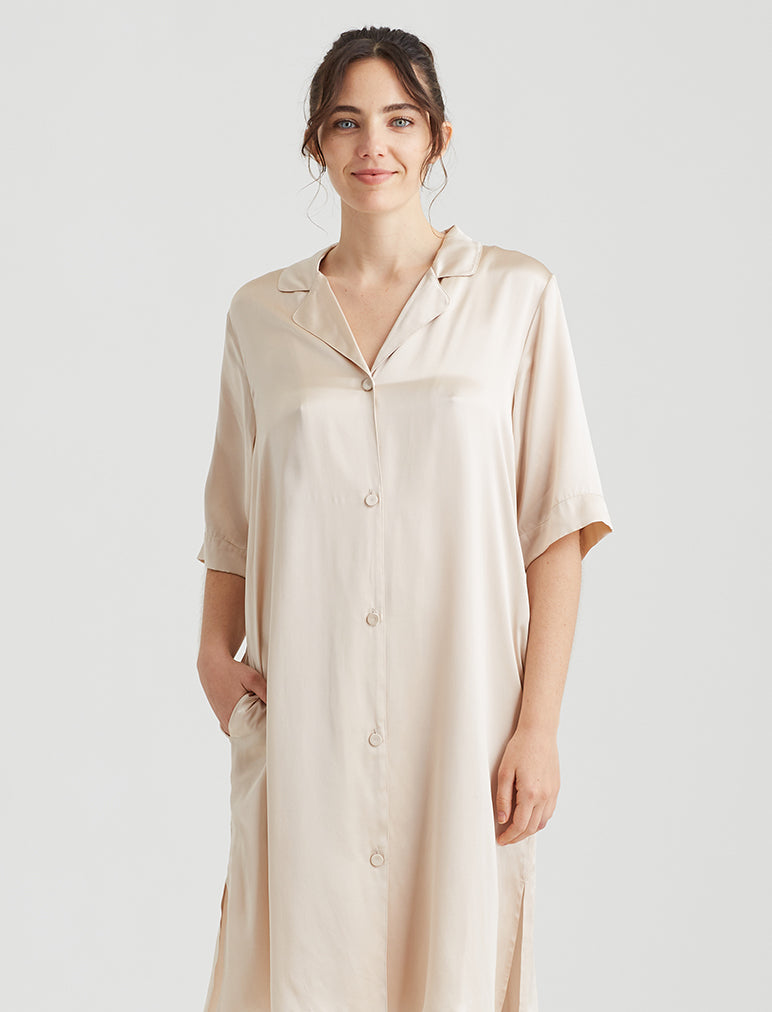 Womens Sleepwear Cotton Short Sleeve Sleep Shirt Crew Neck Night Gown  Sleepshirt