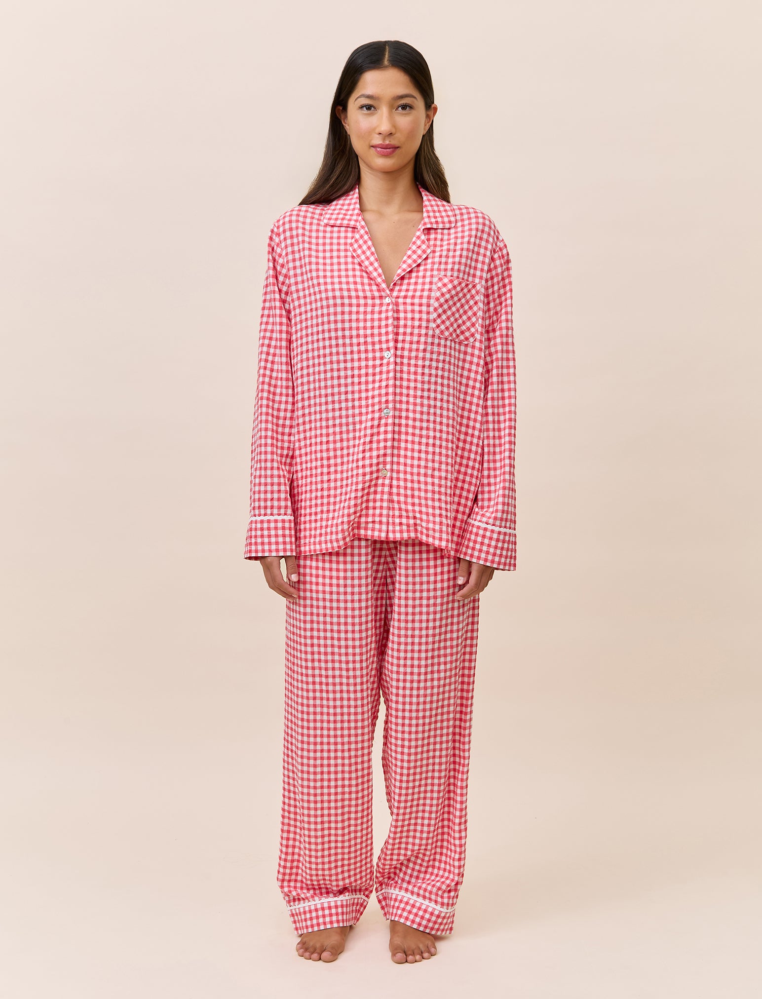 Seersucker Gingham Full Length PJ Set