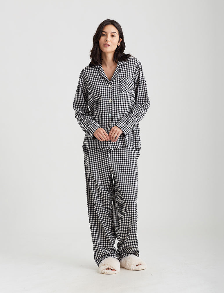 Seersucker Gingham Full Length PJ Set