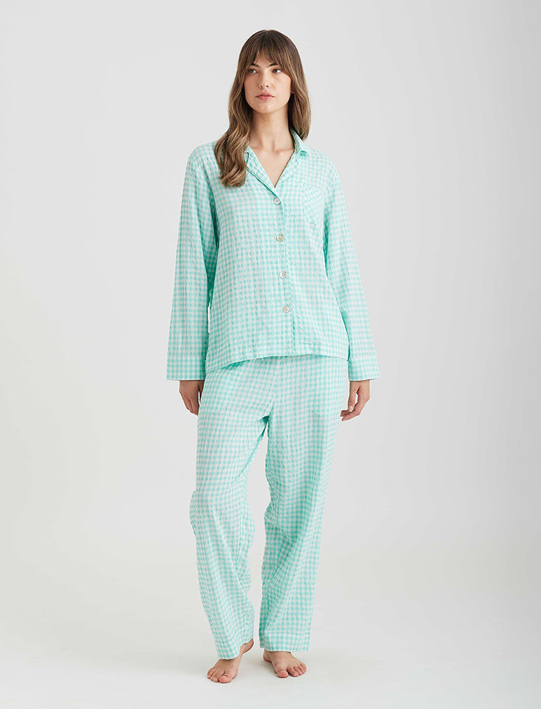 Seersucker Gingham Full Length PJs