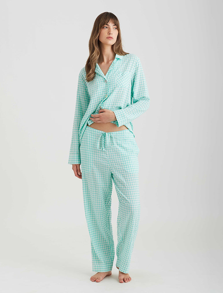 Seersucker Gingham Full Length PJs