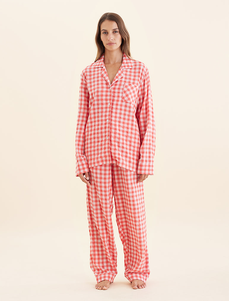 Seersucker Gingham Full Length PJ Set