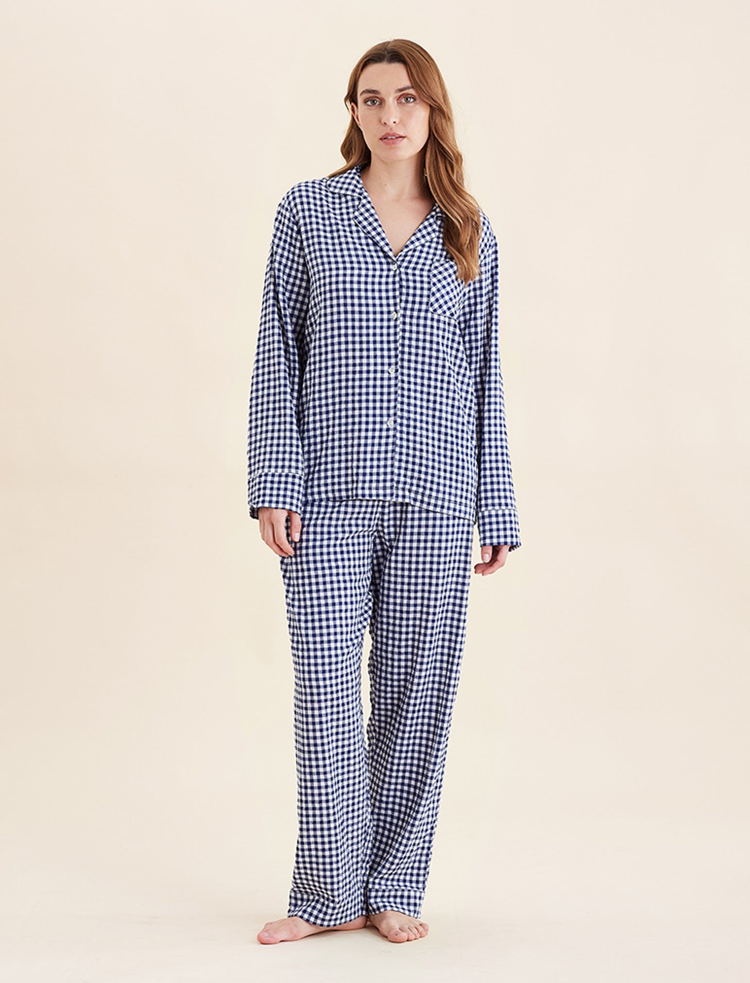 Seersucker Gingham Full Length PJ Set