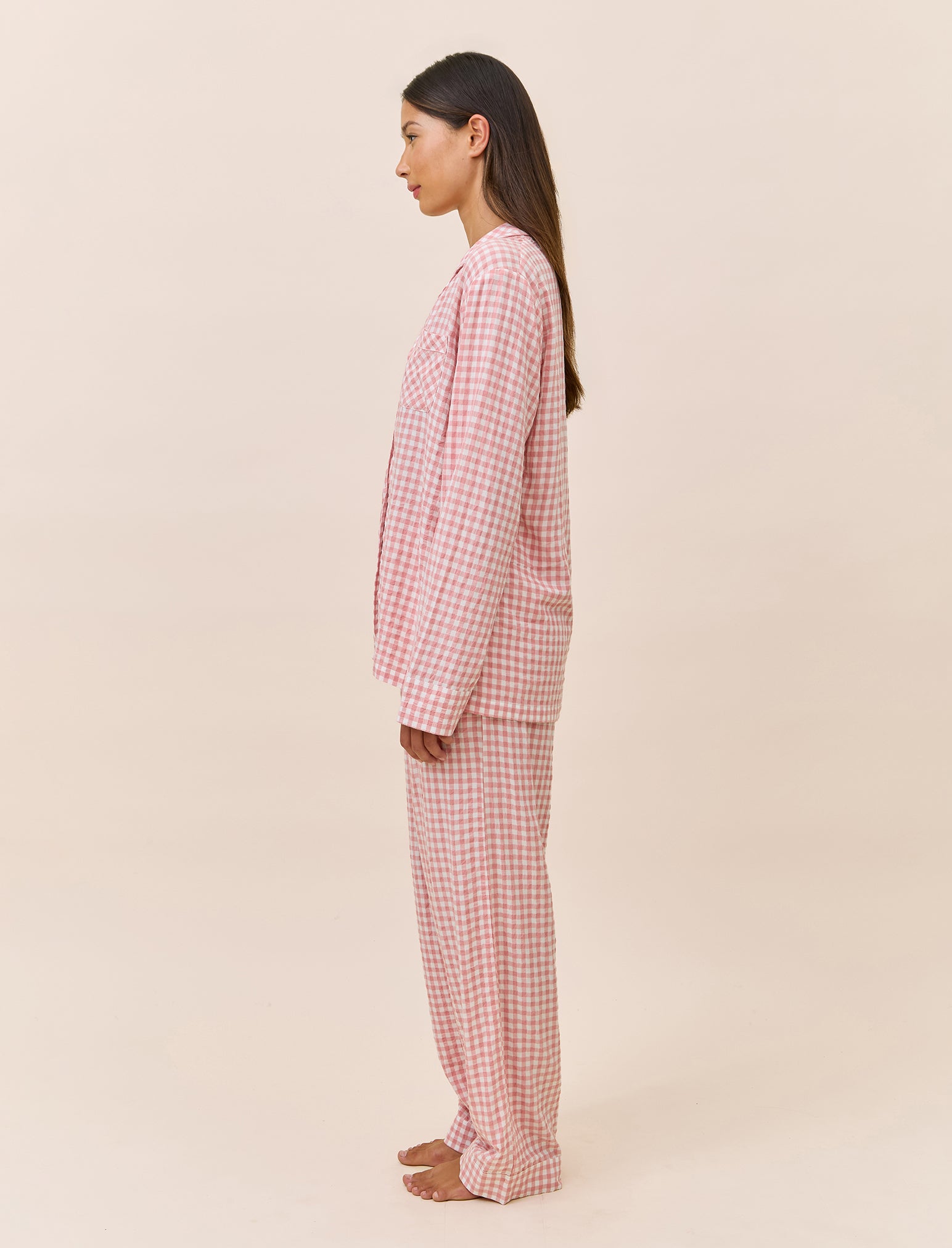 Seersucker Gingham Full Length PJ Set