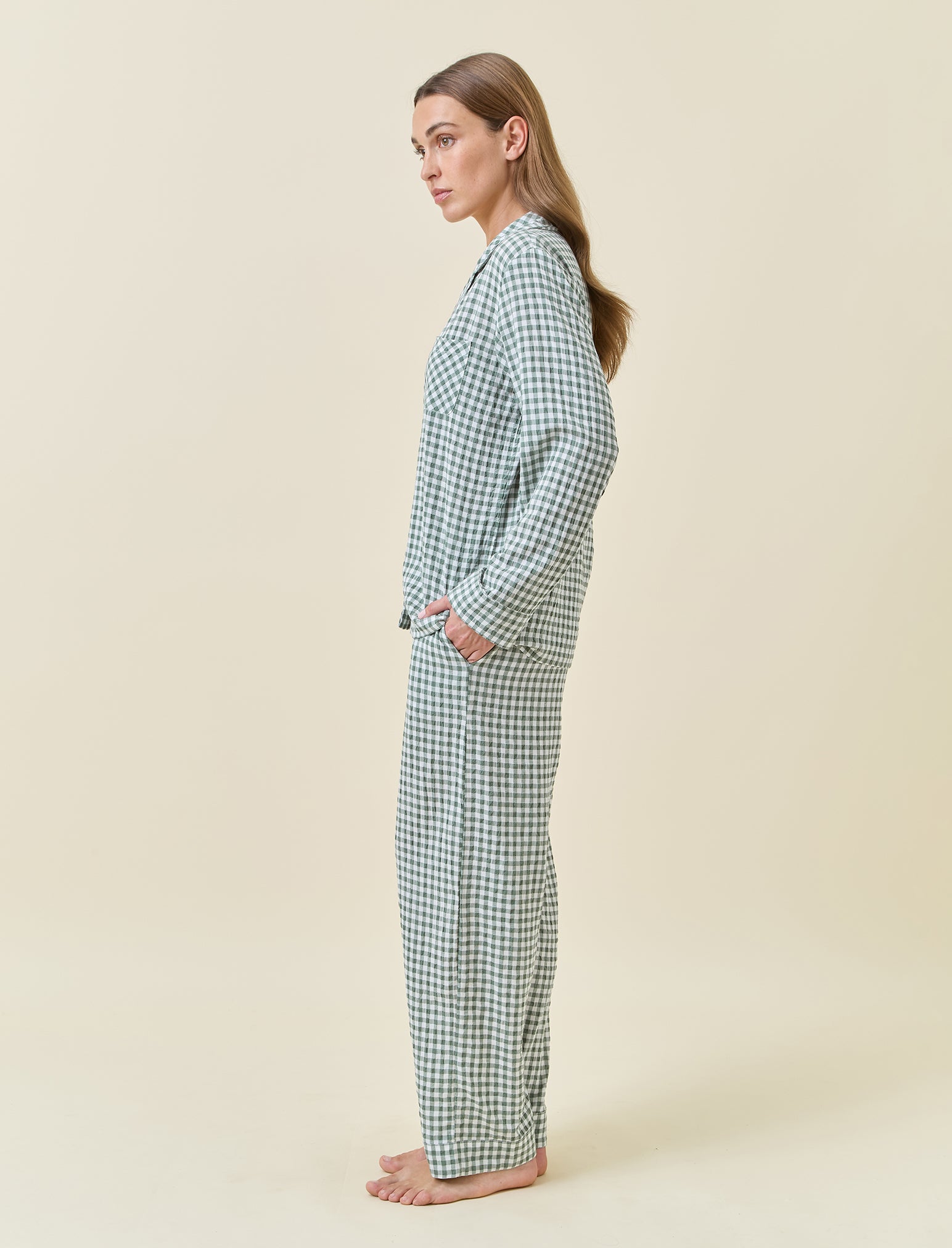 Seersucker Gingham Full Length PJ Set