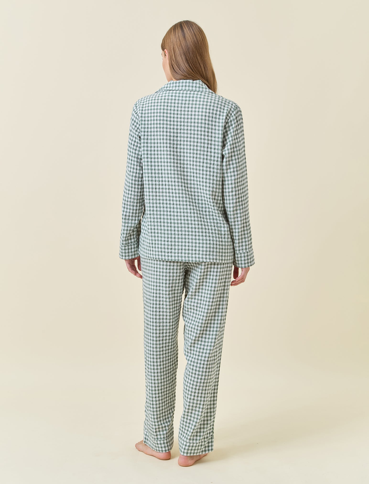 Seersucker Gingham Full Length PJ Set