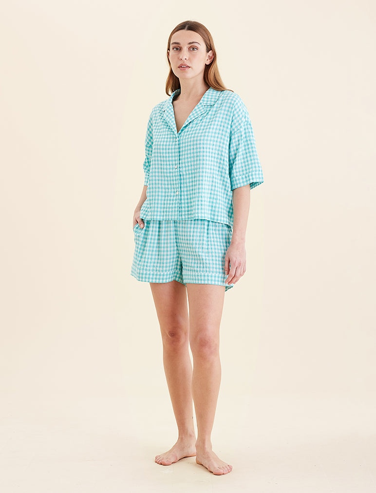 Seersucker Gingham Boxer PJ Set