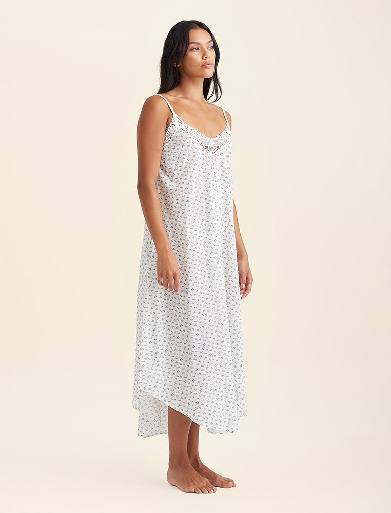 Swiss Dot Lace Front Maxi Nightgown